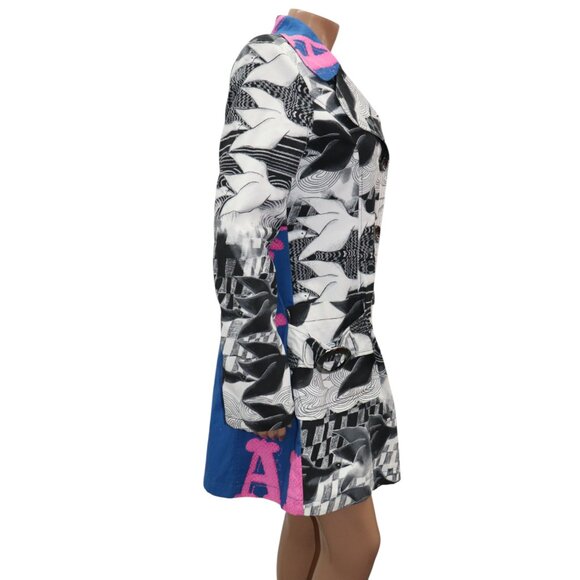 RARE 90s CUSTO BARCELONA Bold Graphic Print Color Block Trench Coat *STATEMENT* - Picture 6 of 11